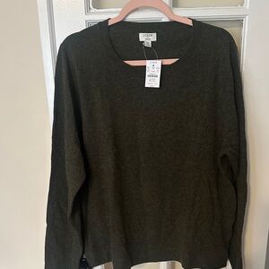 NWT J. Crew Women’s Crewneck Wool & Cotton blend Sweater in Dark Olive